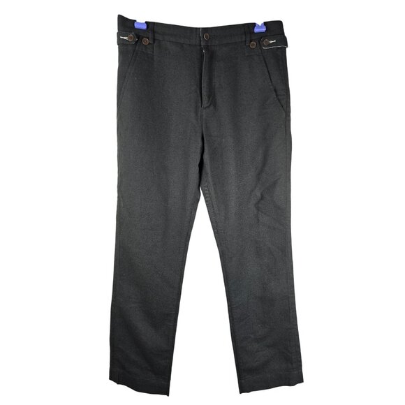 Garbstore Green Wool-Blend Straight-Leg Trousers Dual Button Detail Back Welt Po - Picture 1 of 7